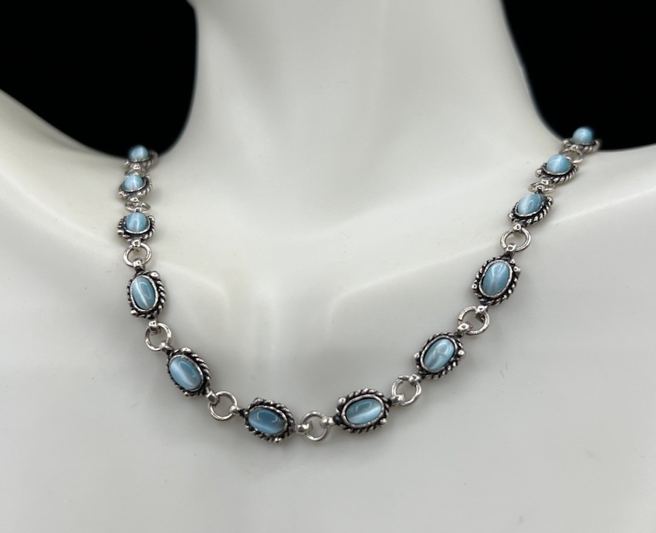 Sterling Silver, Blue Moonglow Links Necklace, 16.5”