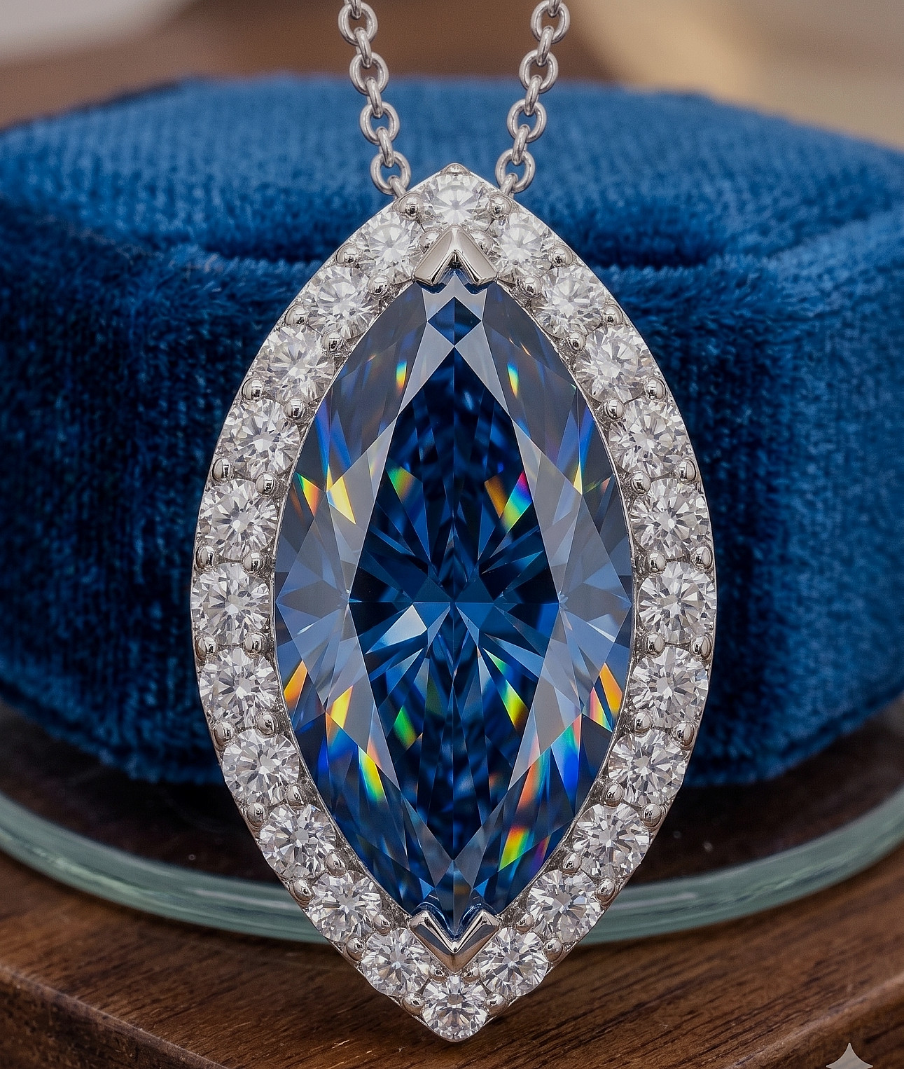 HUGE 7.60 Ct Certified Azure Blue Diamond Pendant Necklace-FREE Diamond Studs