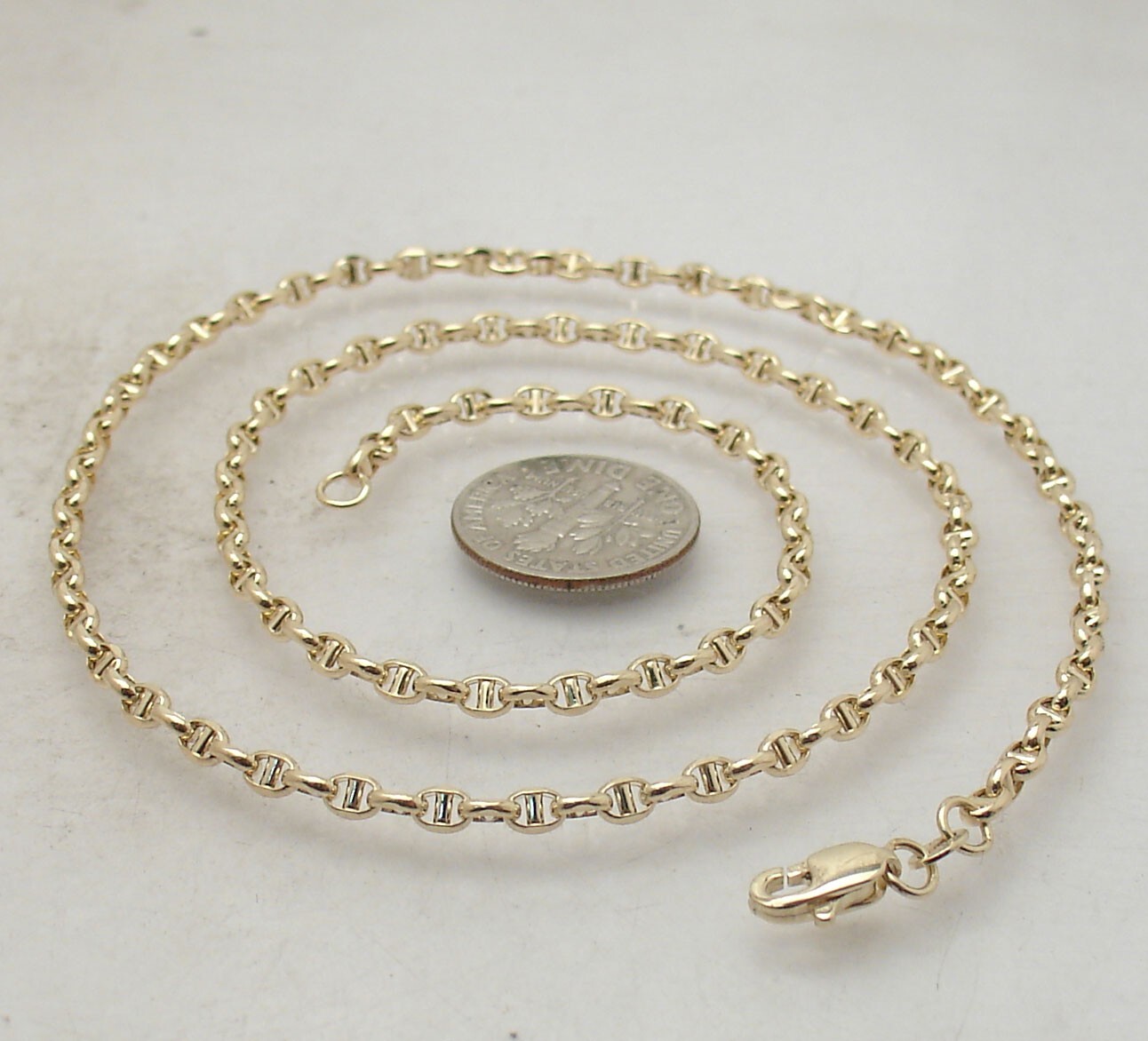 3mm Unisex All Shiny Mariner Anchor Link Chain Necklace Real 14K Yellow Gold