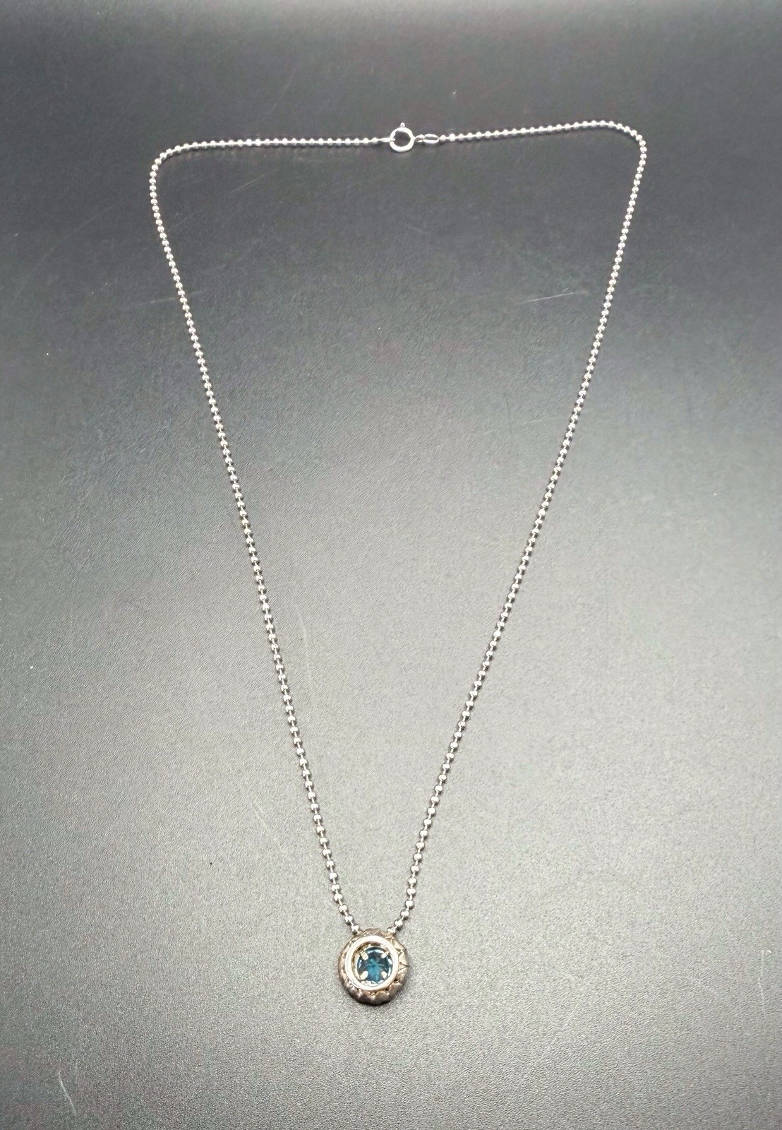 Blue Topaz 925 Sterling Silver Pendant Necklace Thailand 18” Ball Chain