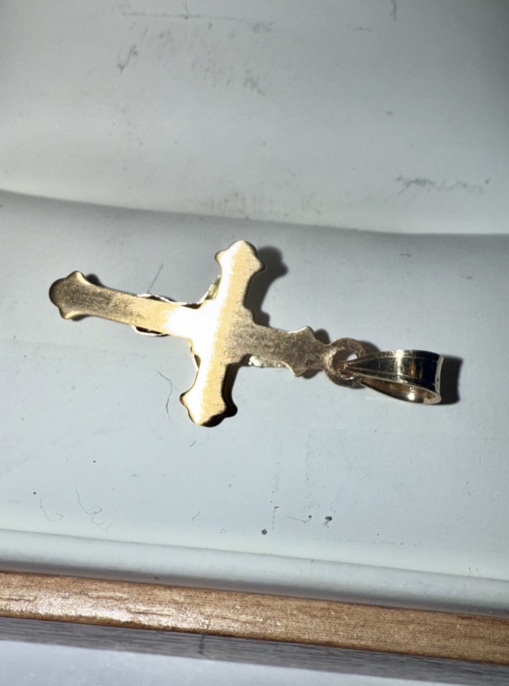 ESTATE Solid 14K Gold Two-Tone Crucifix Cross Miniature Pendant