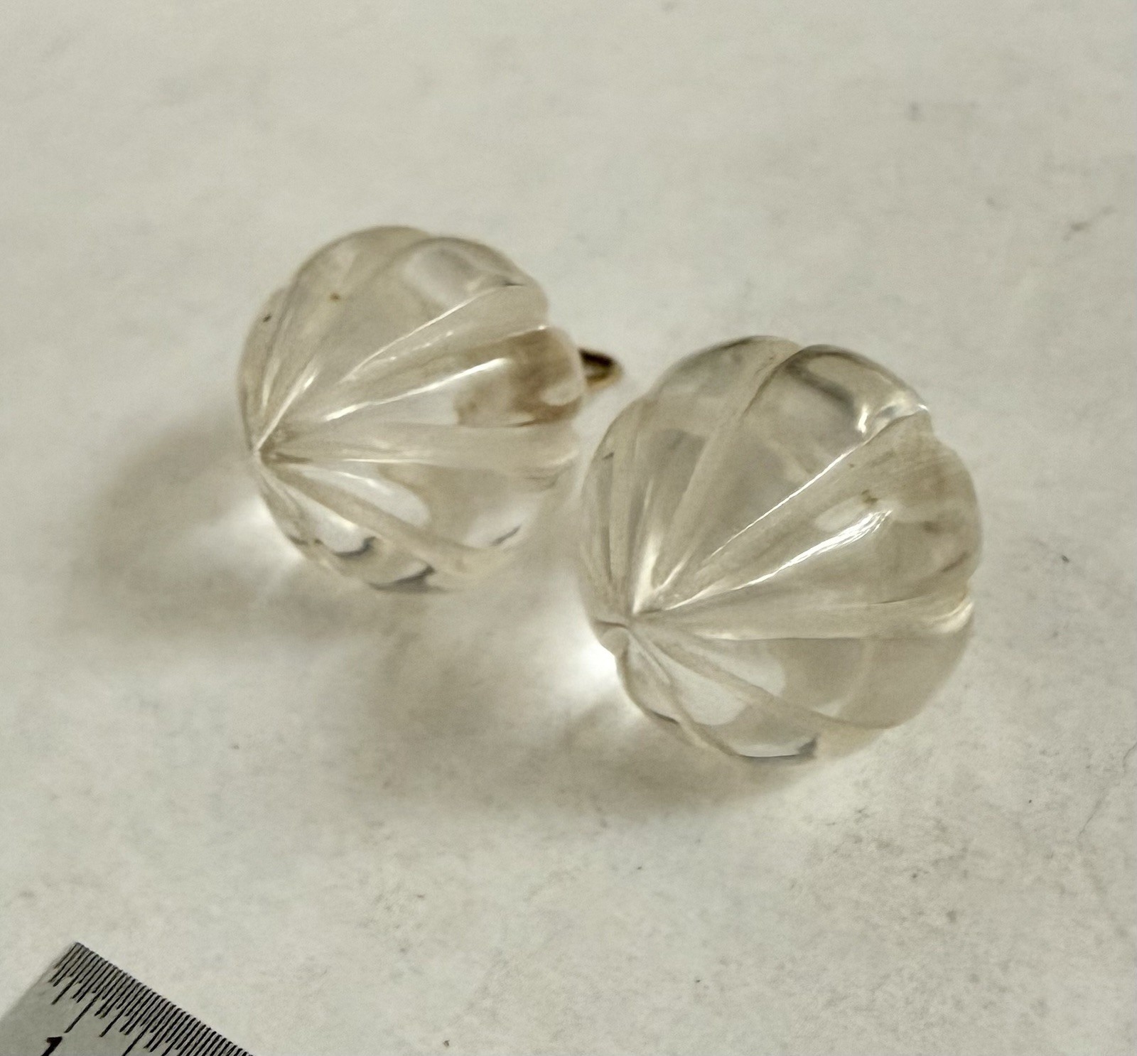 Vintage 14k Gold Carved Rock Quartz Crystal Earring Charm Dangles