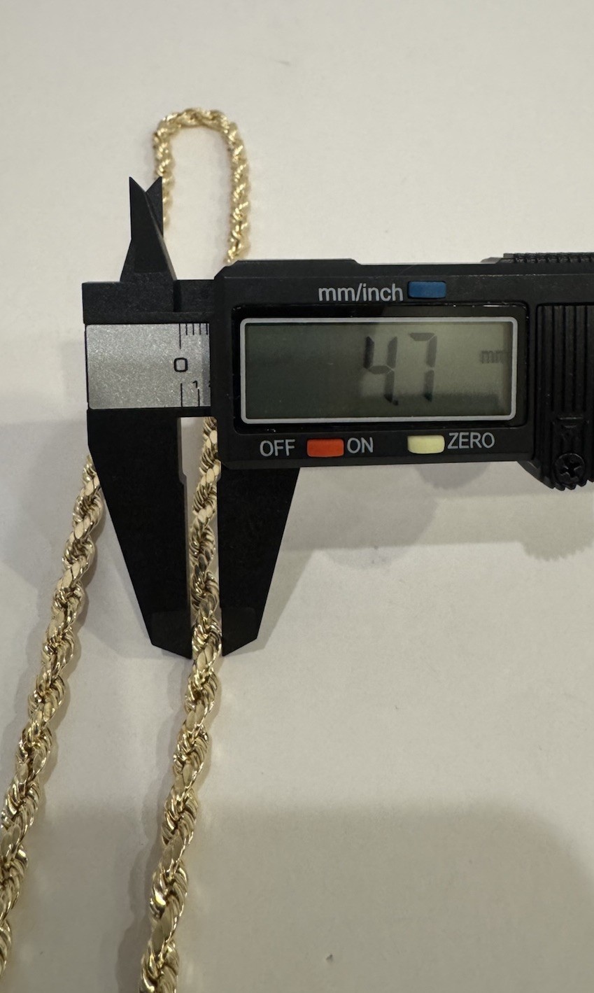 10k Yellow Gold 4 mm Rope Chain Necklace Size 24” 12.3g