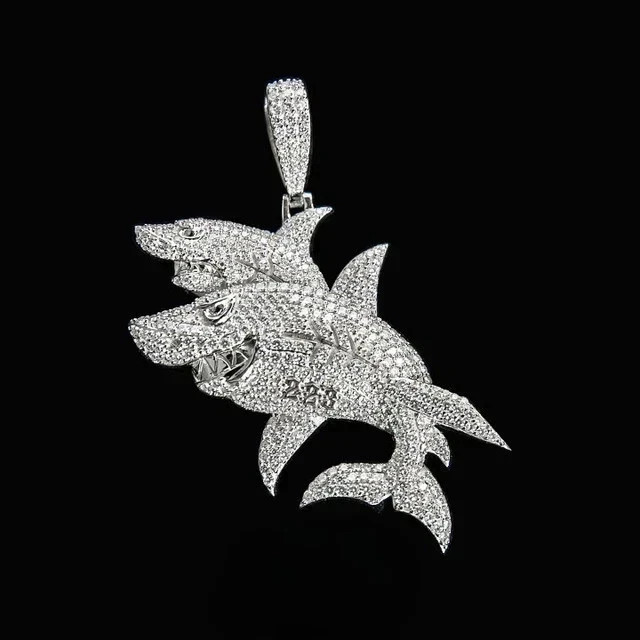 Men’s 3Ct Round Cut Real Moissanite Double Dolphin Pendant 14k White Gold Plated