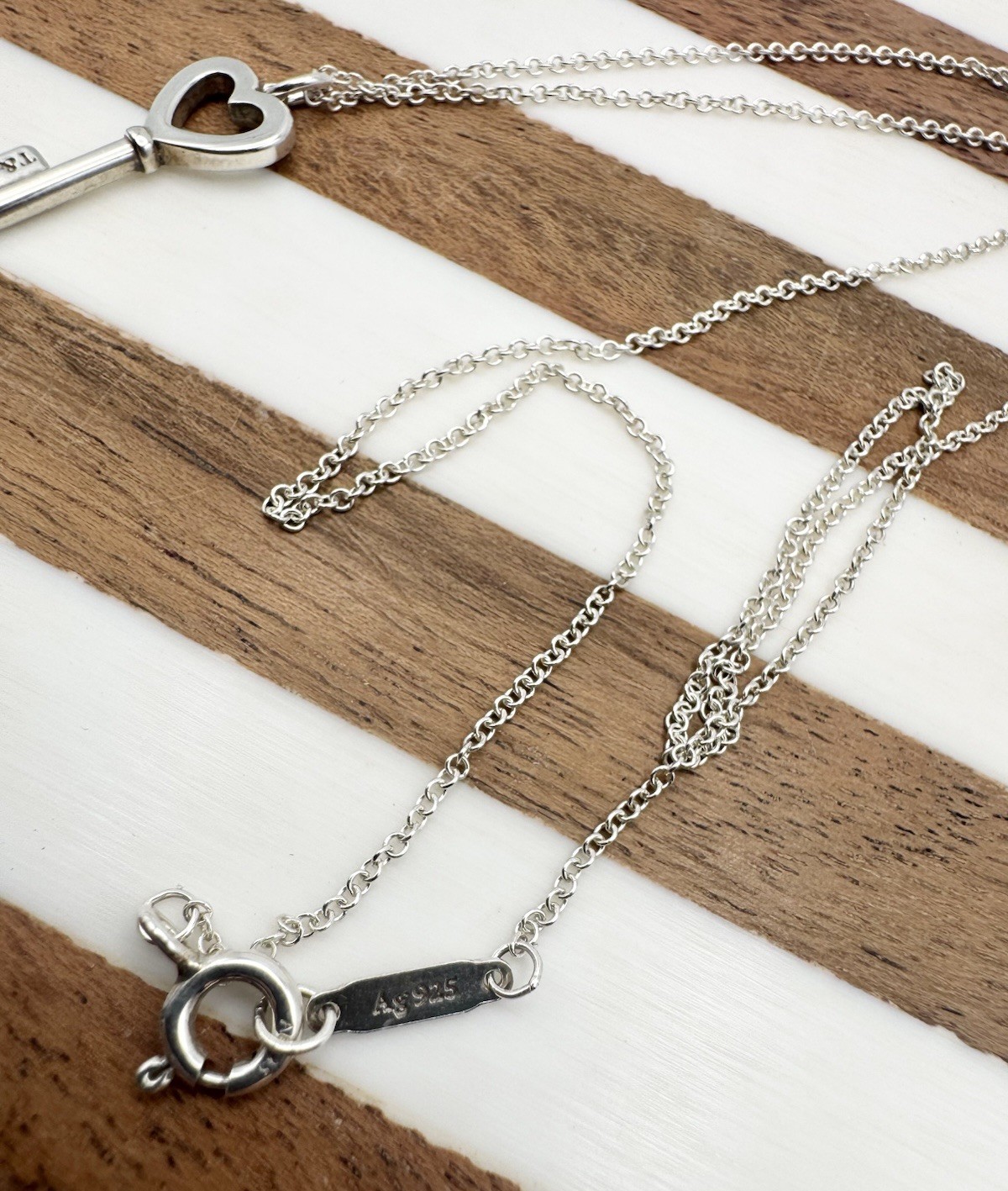 Iconic Tiffany & Co. Sterling Silver .925 Mini Heart Key Pendant Necklace 16″