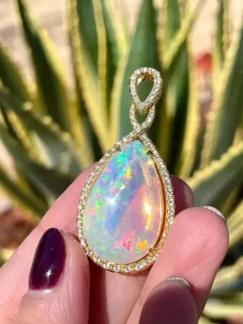 3Ct Pear Cut Natural Fire Opal Teardrop Pendant 14K Yellow Gold Plated 18″ Chain