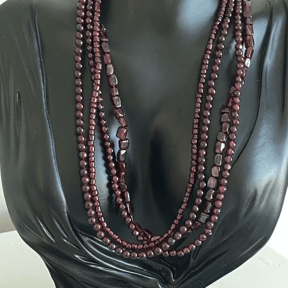 Multi-Strand Natural Rhodolite Garnet Beaded Necklace 16”
