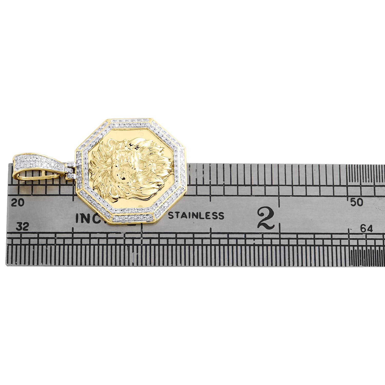 10K Yellow Gold Real Diamond Men’s Roaring Lion Octagon Medallion Pendant 1/2 CT