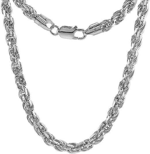 7mm Sterling Silver D/C Rope Chain Necklaces Bracelets Handmade Italy 8 to 30 in