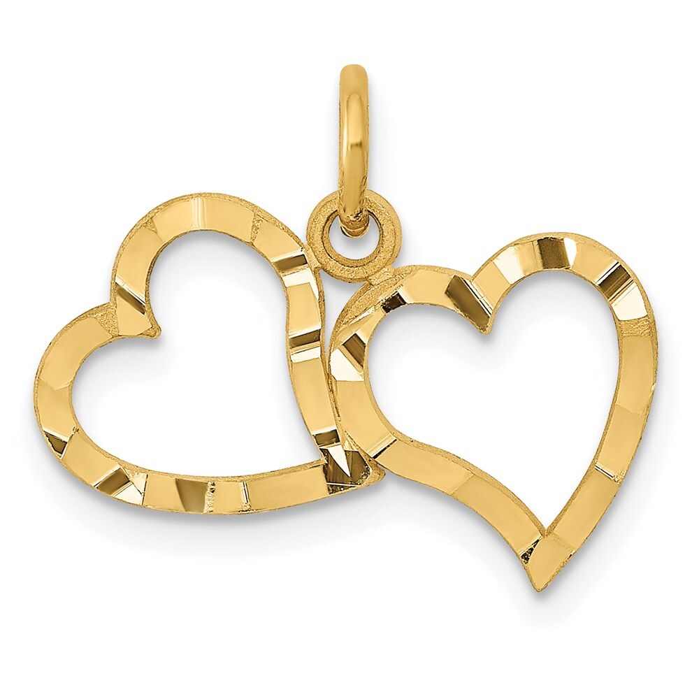 14k Yellow Gold Polished Double Heart Pendant 0.54gm L-0.71 in,W-0.75 in