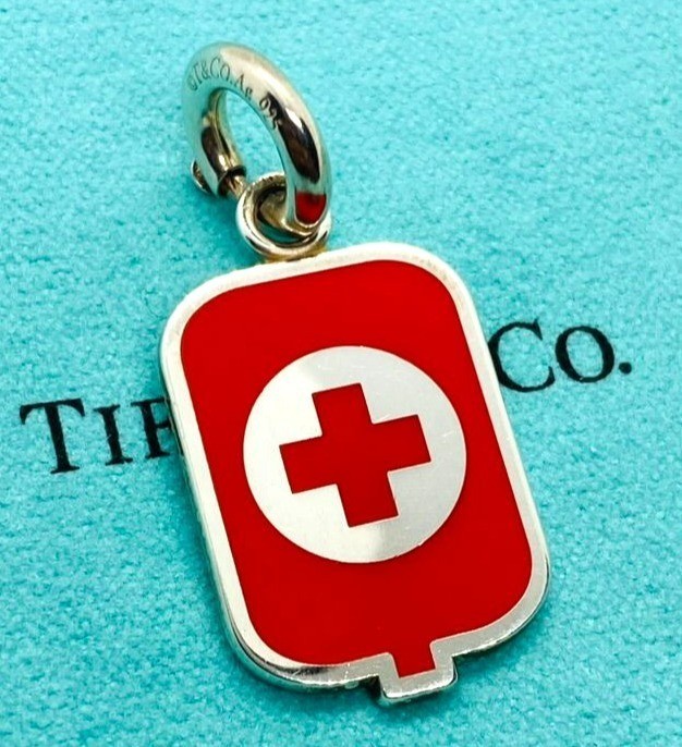 Tiffany & Co Enamel Red Cross Medical Charm Pendant Sterling Silver 925