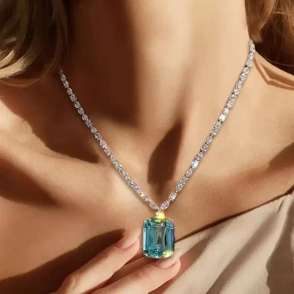18 Ct Multi-Cut Moissanite Diamond Necklace 14k White Gold Plated