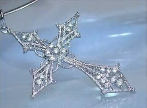 1.30Ct Round Cut Diamond Cross Necklace Pendant Free Chain 14K White Gold Finish
