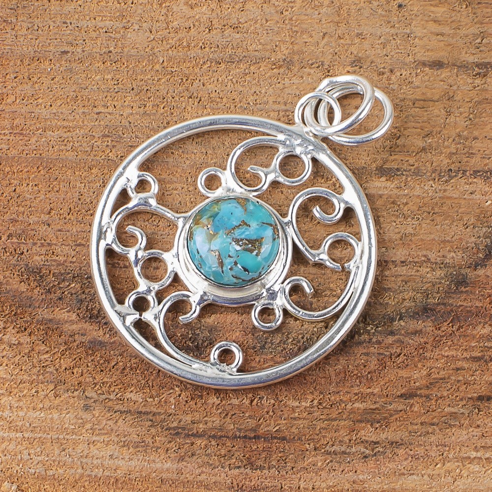 Blue Copper Turquoise Stone Sterling Silver New Birthday Handmade Wife Pendant
