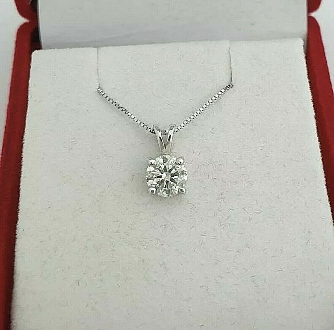 2.00 Ct Round Cut VVS1/D Real Moissanite 14K White Gold Solitaire Pendant 18″