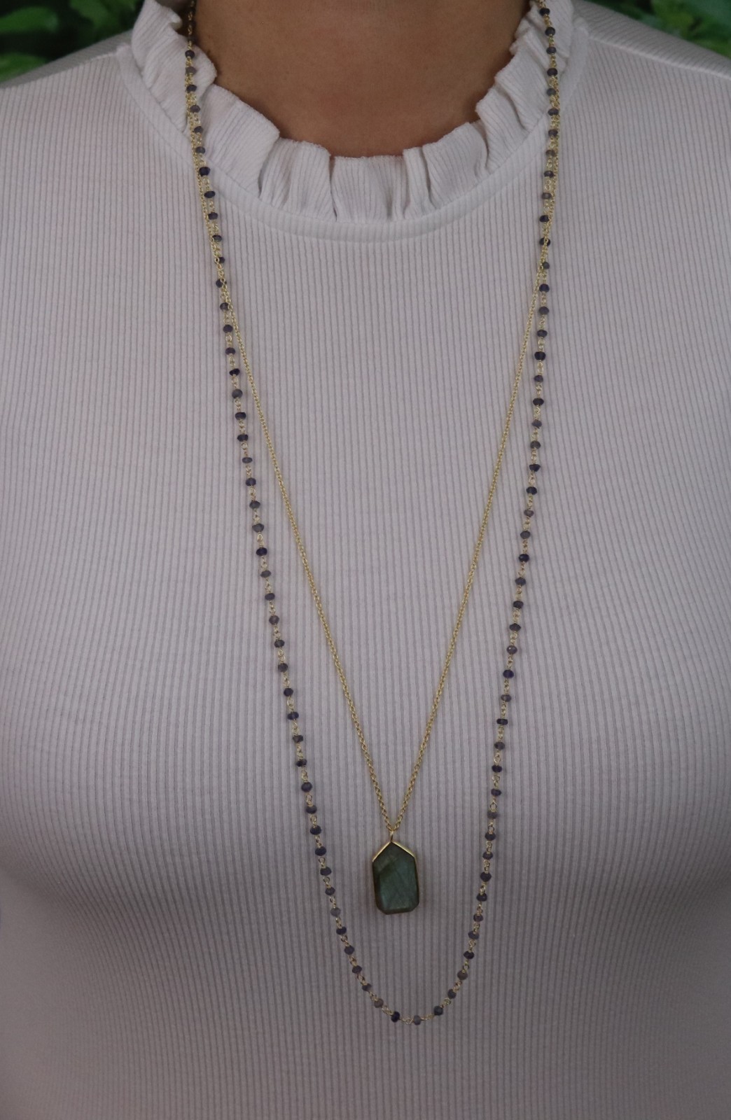 18k Gold Over Sterling Silver Long Labradorite Layered Necklace 30″