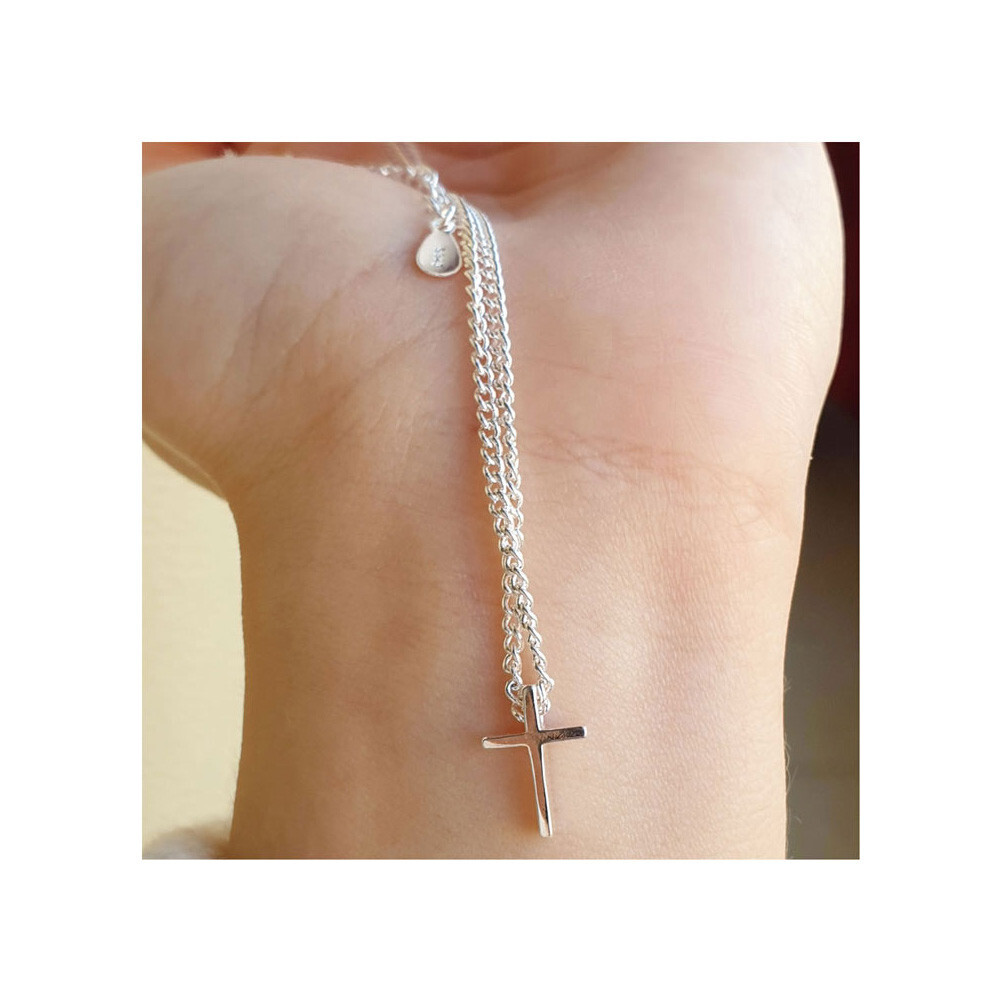 Real Solid 925 Sterling Silver Minimalist Tiny Cross Necklace, Mens Necklace