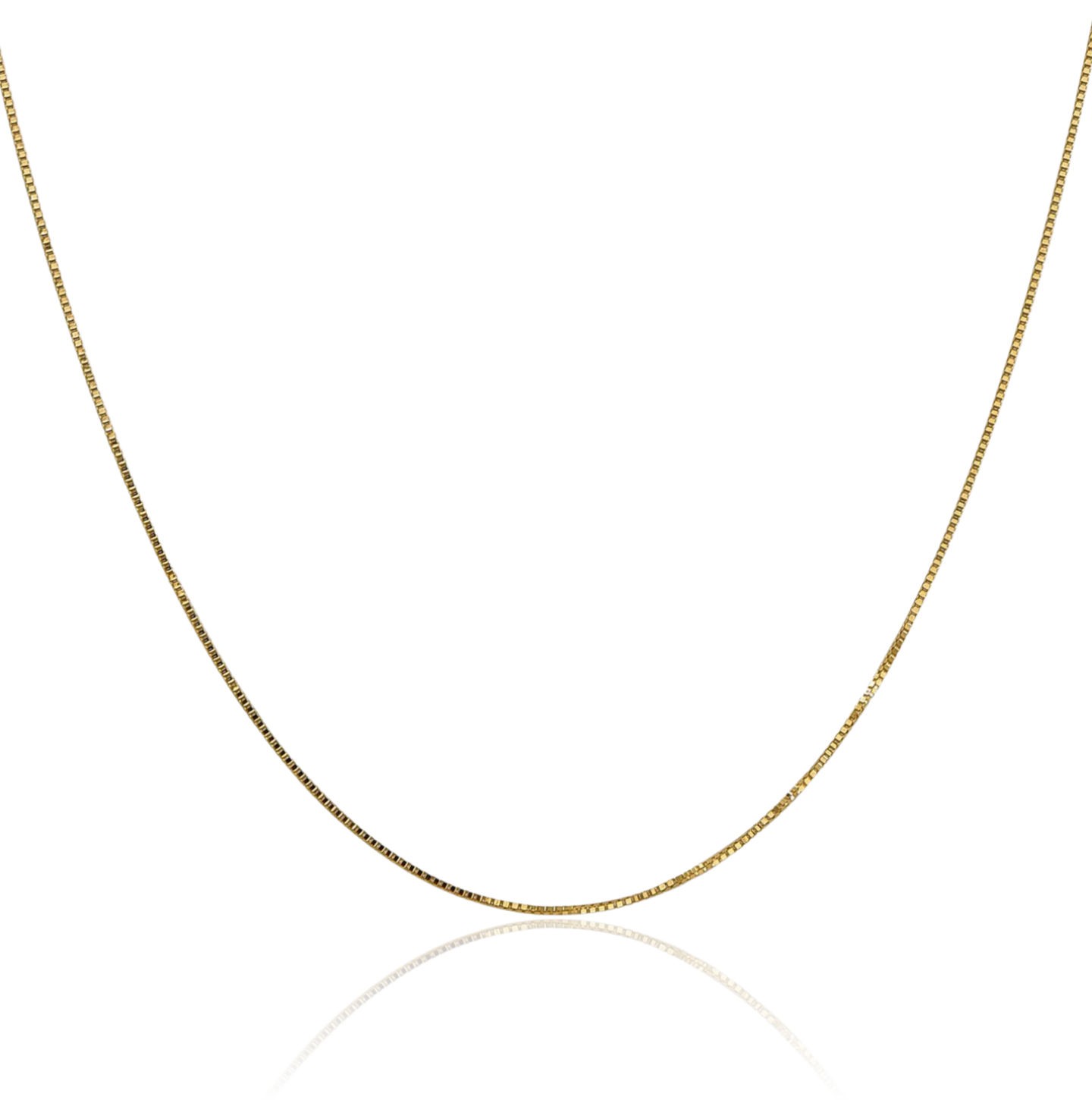 14K Solid Yellow Gold 0.7mm Dainty Box Chain Necklace Polished for Women