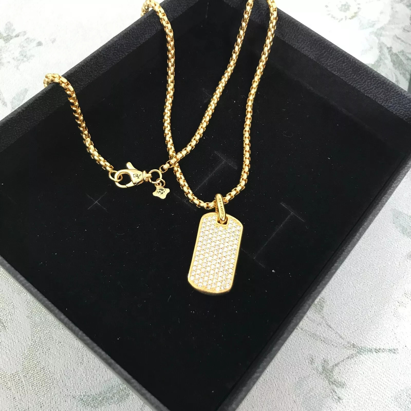 David Yurman Diamond Dog tag Pendant with 22″ Chain Necklace