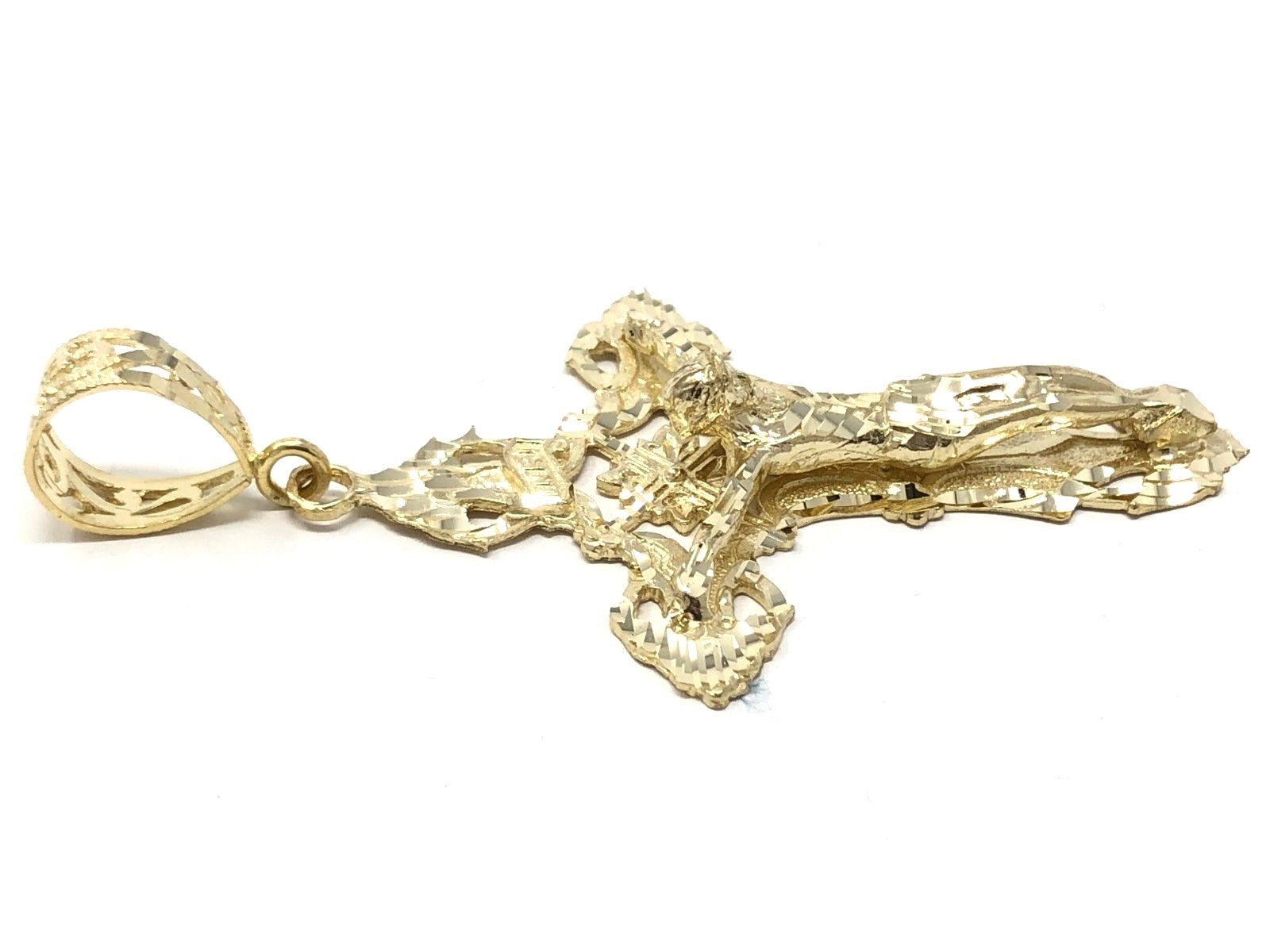 14k Yellow Gold Religious INRI Jesus Christ 3D Big Cross Pendant 3.36″ 16.4grams