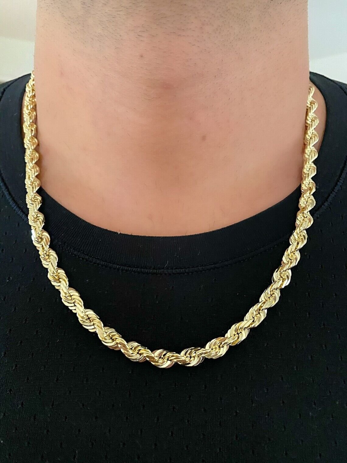14k Yellow Gold Plated Over 925 Sterling Silver Rope Chain Mens Necklace 8mm NEW