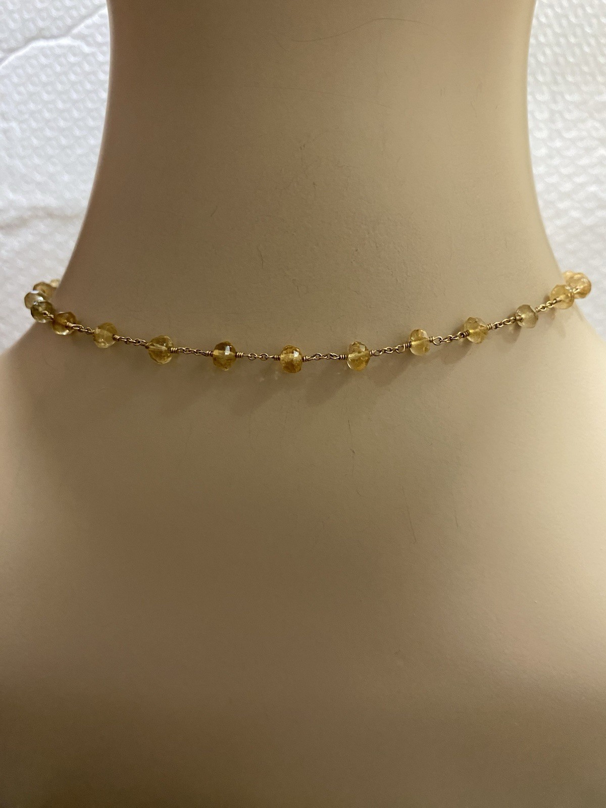 14k Gold Citrine Beaded Necklace 16 Inches, 7.10 Grams