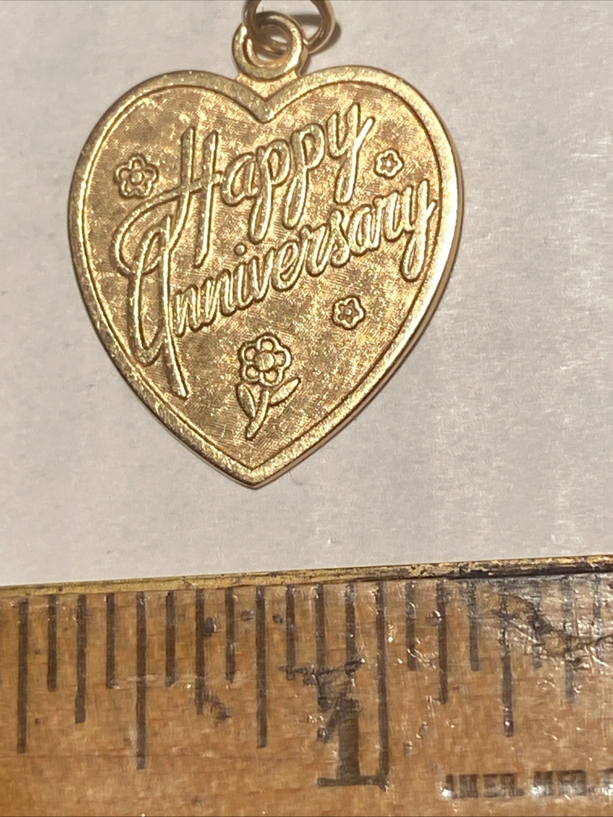 Nice Vintage 14k HAPPY ANNIVERSARY HEART Charm 3.4 Grams