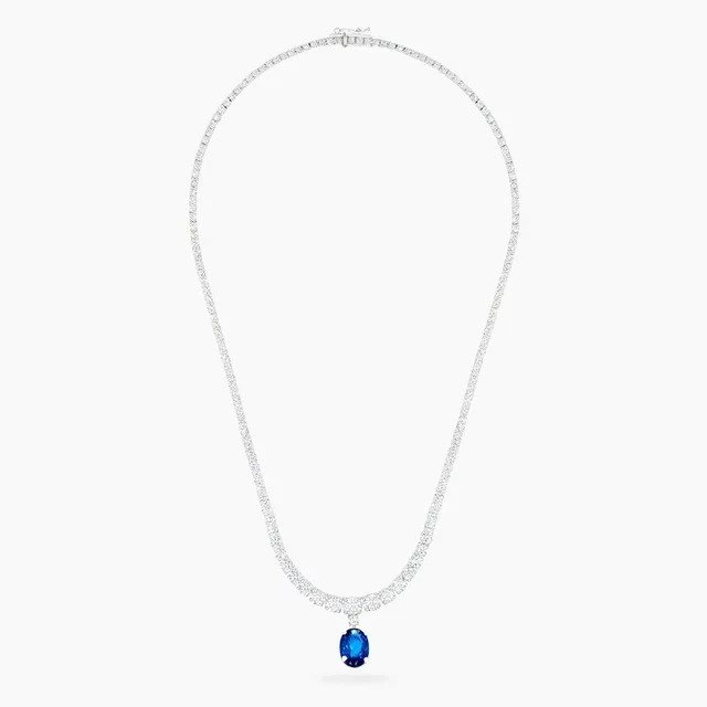 12Ct Oval Lab-Created Sapphire Women Choker Necklace 14k White Gold Plated 18′