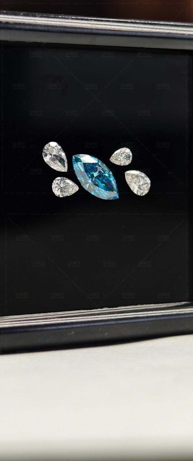 2.00 TCW Fancy Blue Marquise Diamond Cluster White Pear Cut Loose Stones Lot