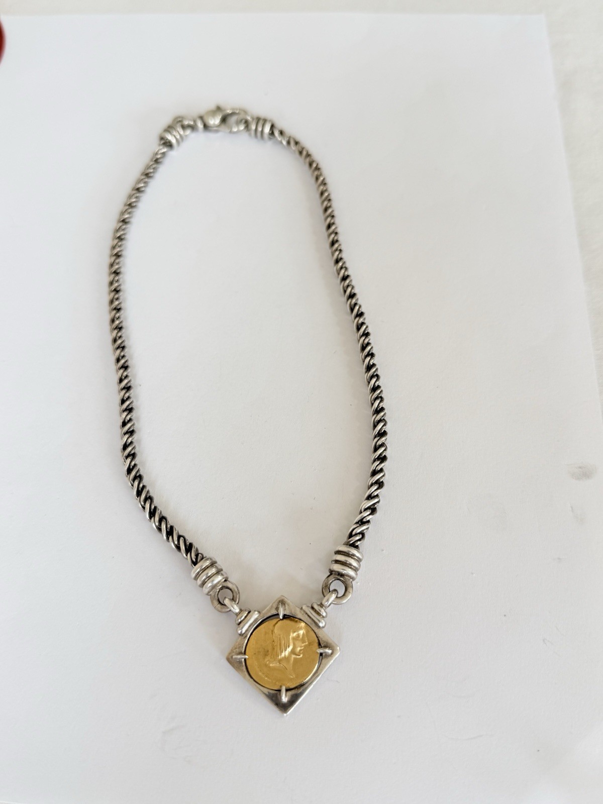 Vintage 925 Sterling Silver Roman Coin Gold Vermeil Chain Necklace 46-Grams