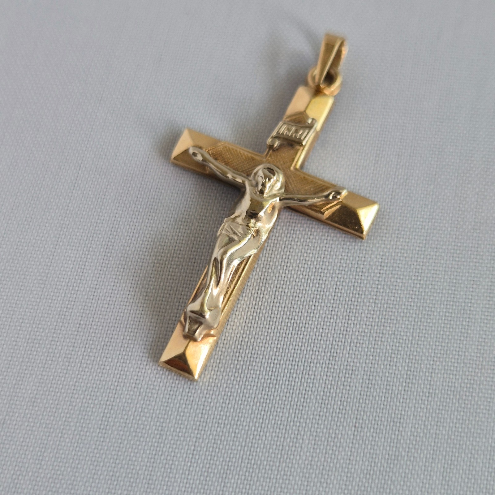 14k yellow and 14k white gold Crucifix Jesus Pendant