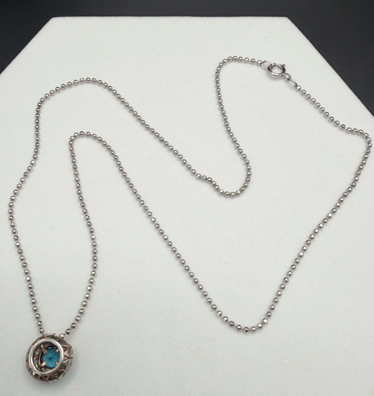 Blue Topaz 925 Sterling Silver Pendant Necklace Thailand 18” Ball Chain