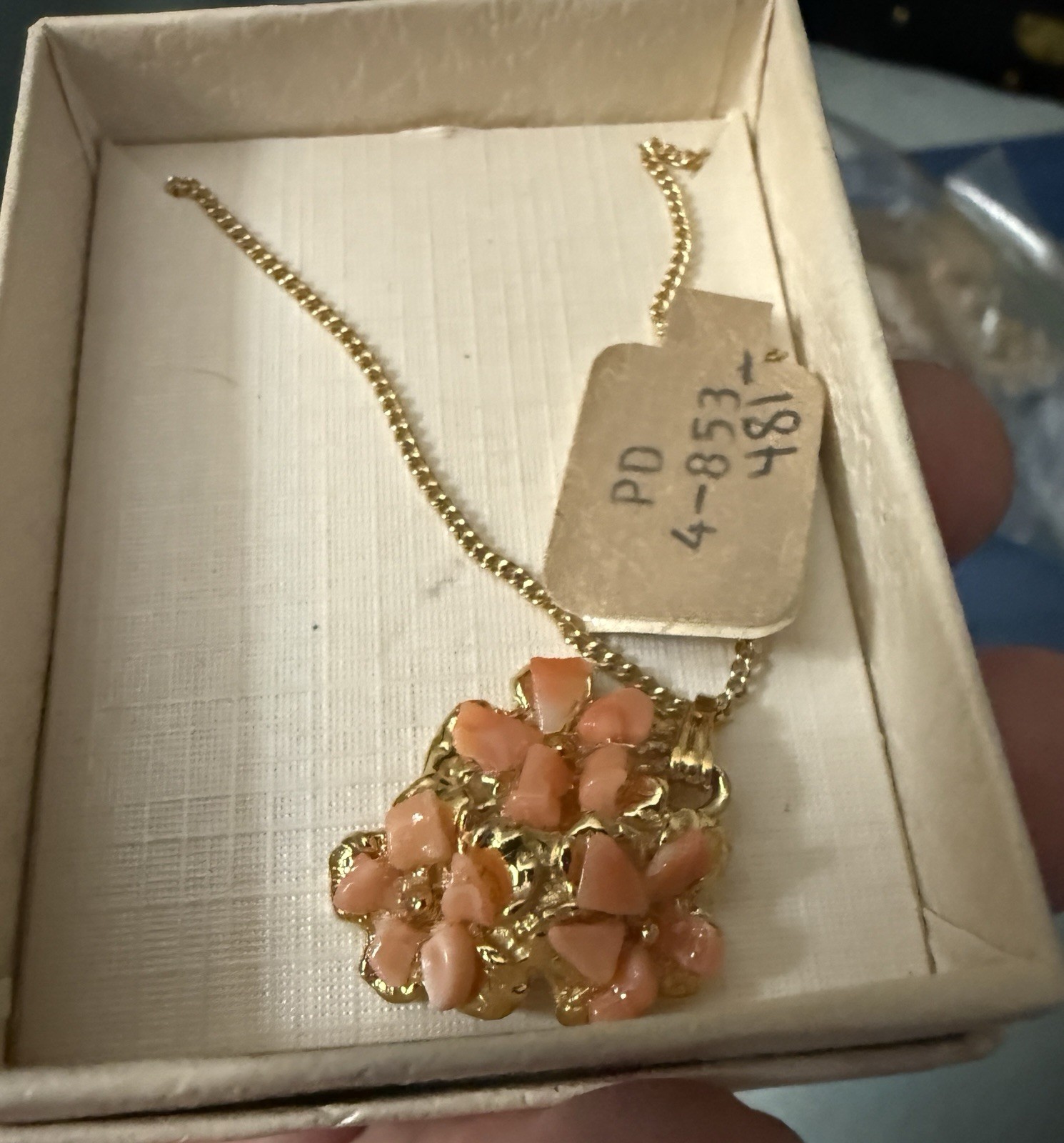 Gold Necklace with Coral/Gold Pendant small delicate chain in original packing