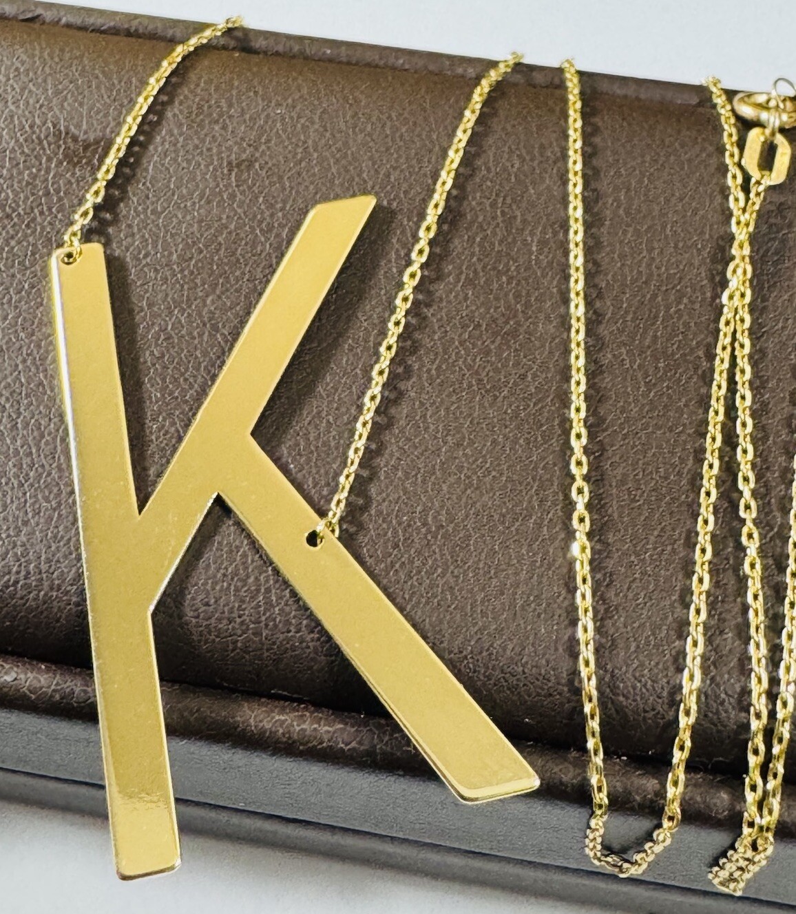 RARE 18K 750 YELLOW Gold Letter K initial Necklace 16.5/17.5” Long 1mm 4.1g