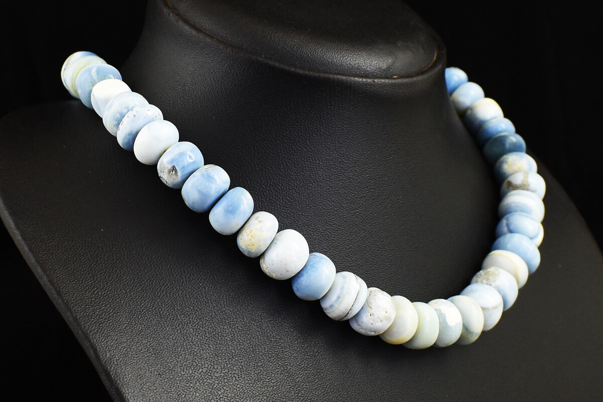 451 Cts Natural Single Strand Blue Lace Agate Rondelle Beads Necklace JK 03E331