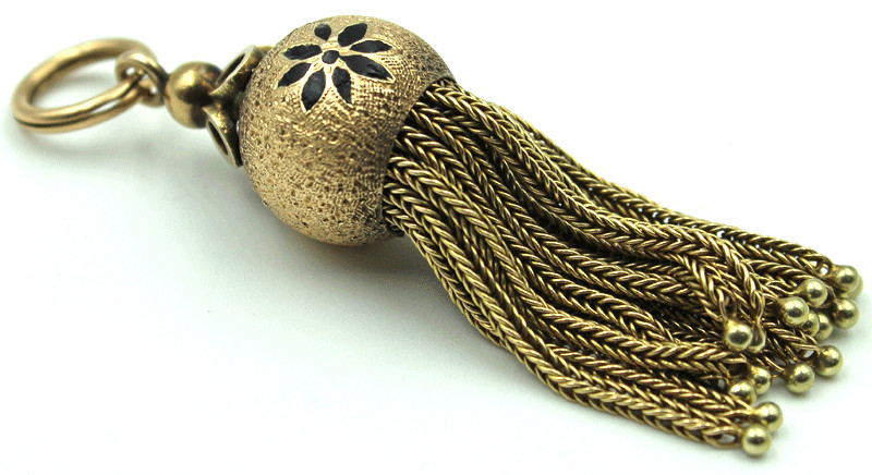Antique Yellow Gold Victorian 12K & 10K Enameled Tassel Pendant 11.2 Grams 2.25″