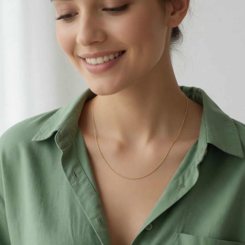 14k Real Solid Gold Box Style Chain Necklace, 0.6mm