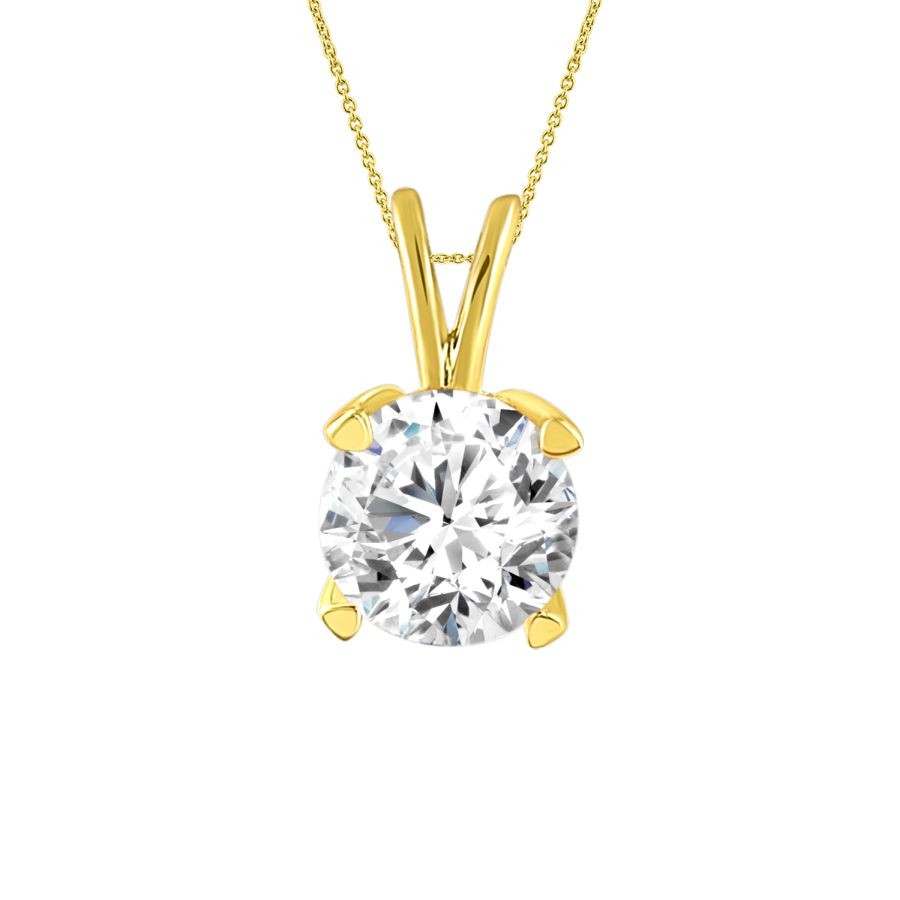 Ladies Solitaire Pendant 0.75ct Round Natural Diamond in 14k Yellow Gold