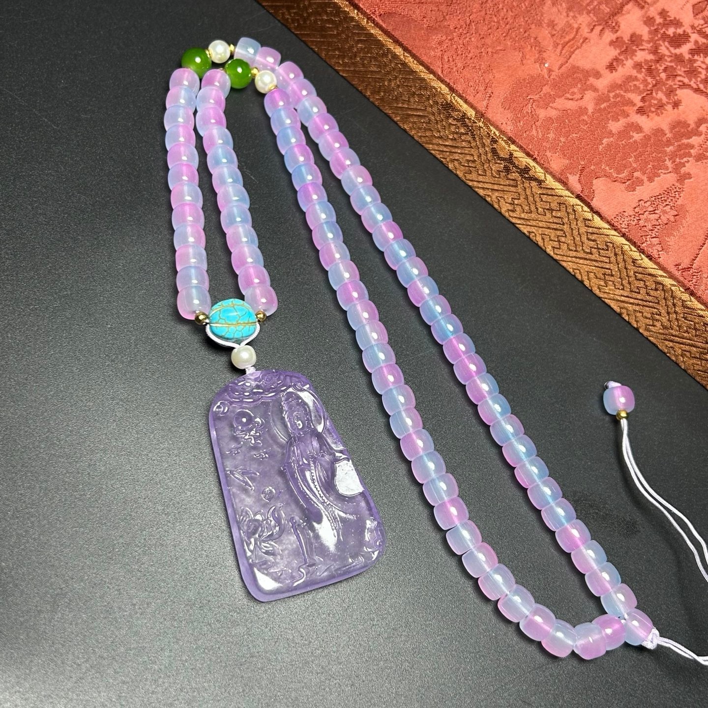 Nature ice Burmese Jade Jadeite carved kwan-yin lucky amulet Pendant&Necklaces