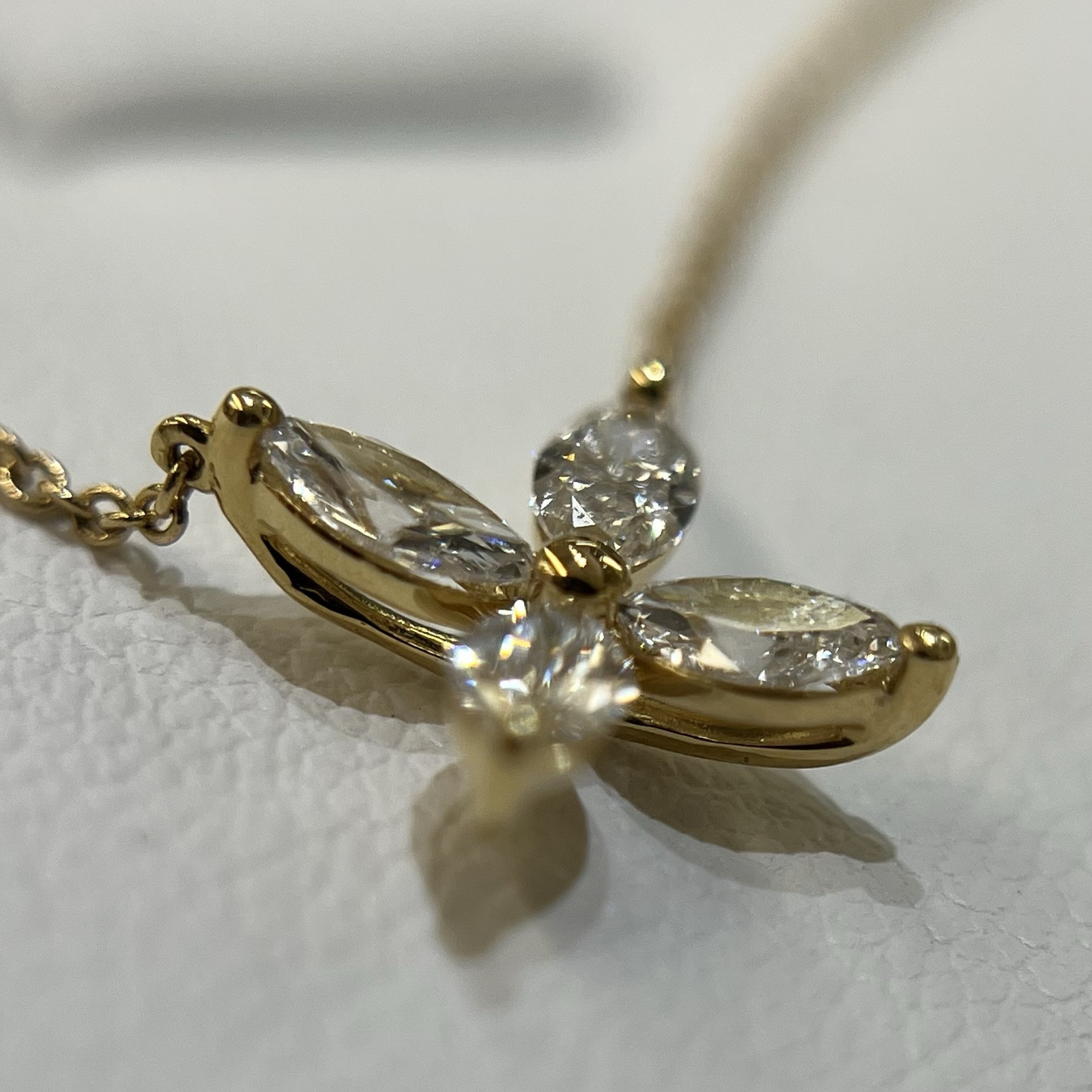 Dainty 0.47cts Marquise Real Diamonds Flower Pendant 18K Yellow Gold Necklace