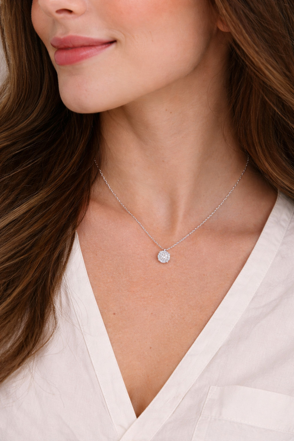 $699- 1/5CTTW Natural Diamond HALO DROP FASHION PENDANT NECKLACE 925/14k PL