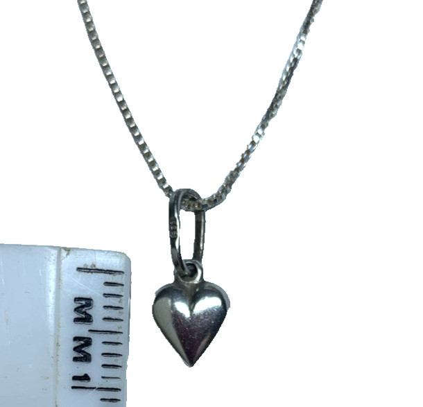 16” Stamped Silver 925 Dainty Thin Box Chain Tiny Heart Necklace Made In Italy