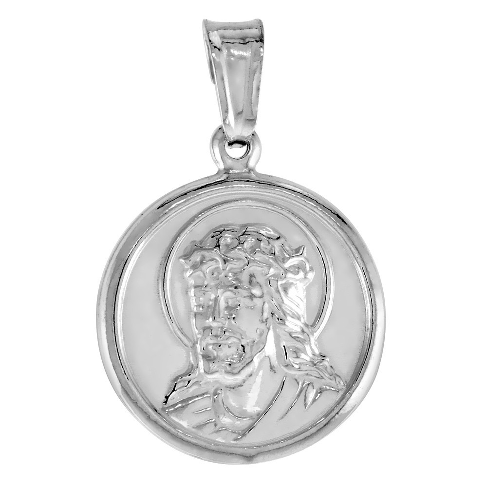 925 Sterling Silver Jesus Halo Medal Round Necklace 11/16 (18mm) Inch Diameter