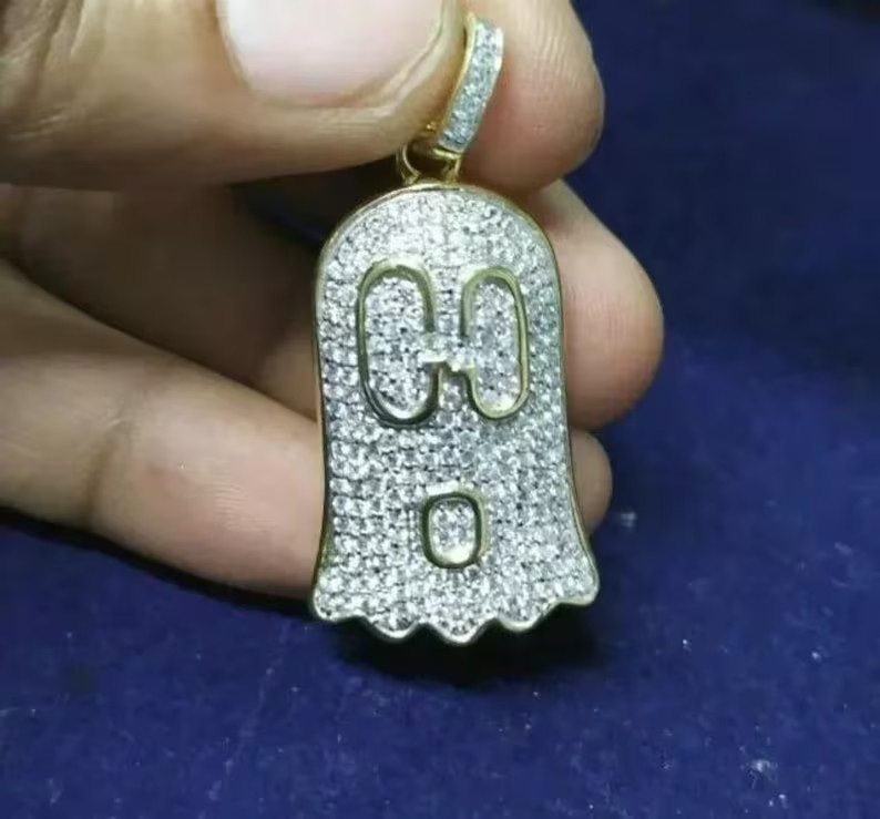 Men’s Ghost Pendant 2Ct Lab-Created Diamond 14K Yellow Gold Plated Free Chain