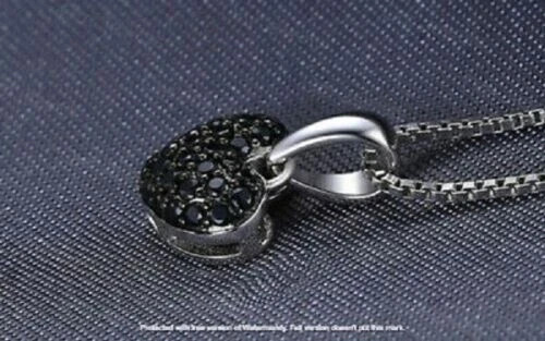 1Ct Round Cut Black Diamond Cluster Heart Pendant 14K White Gold Over Free Chain