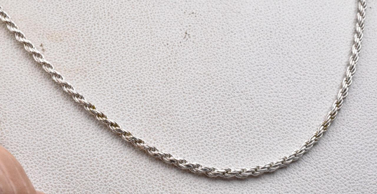 Estate Sterling Silver 2mm thick solid not hollow ROPE chain necklace 18″ ITALY