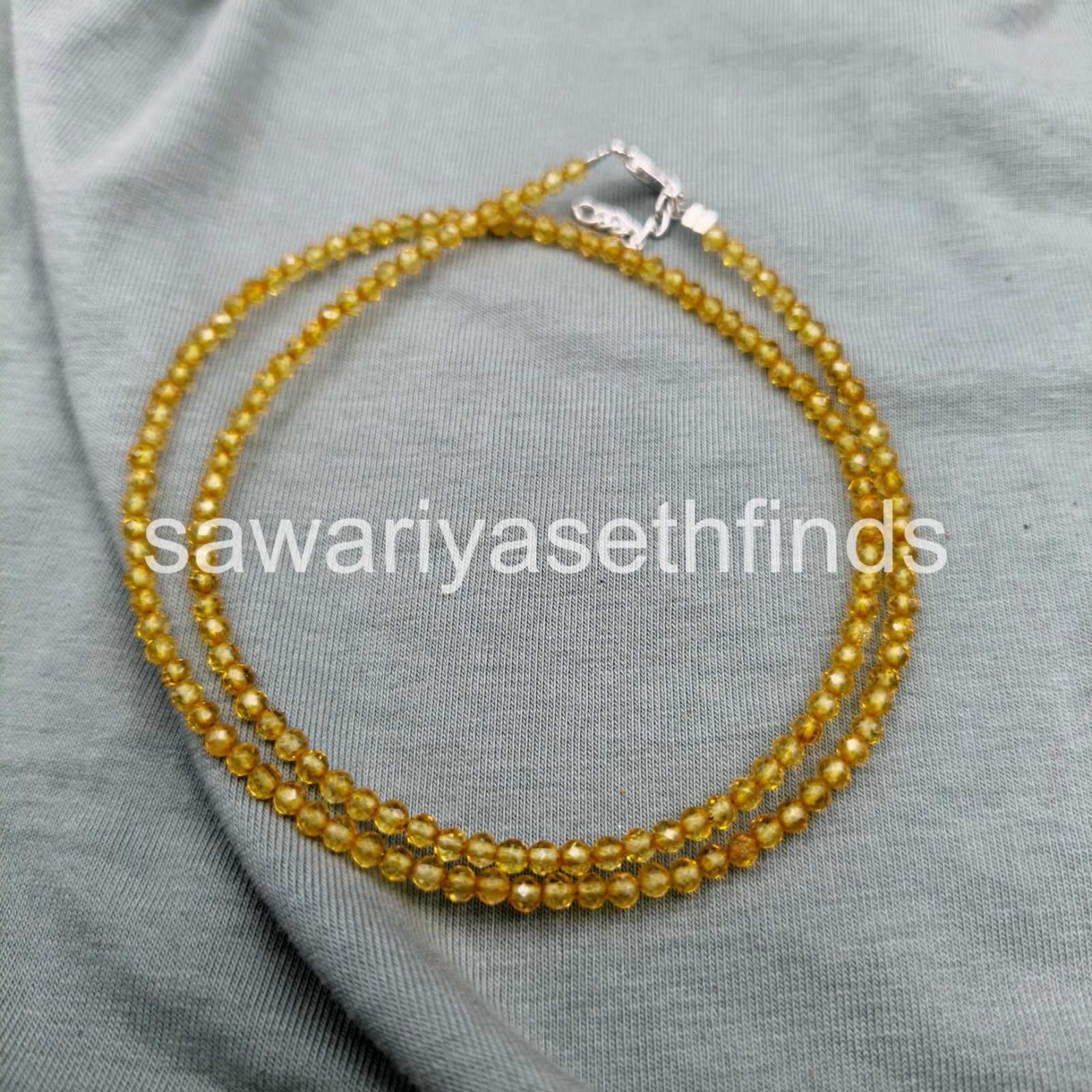 Handmade Yellow Topaz 3mm Faceted Necklace, Sterling Silver Clasp, November Birt