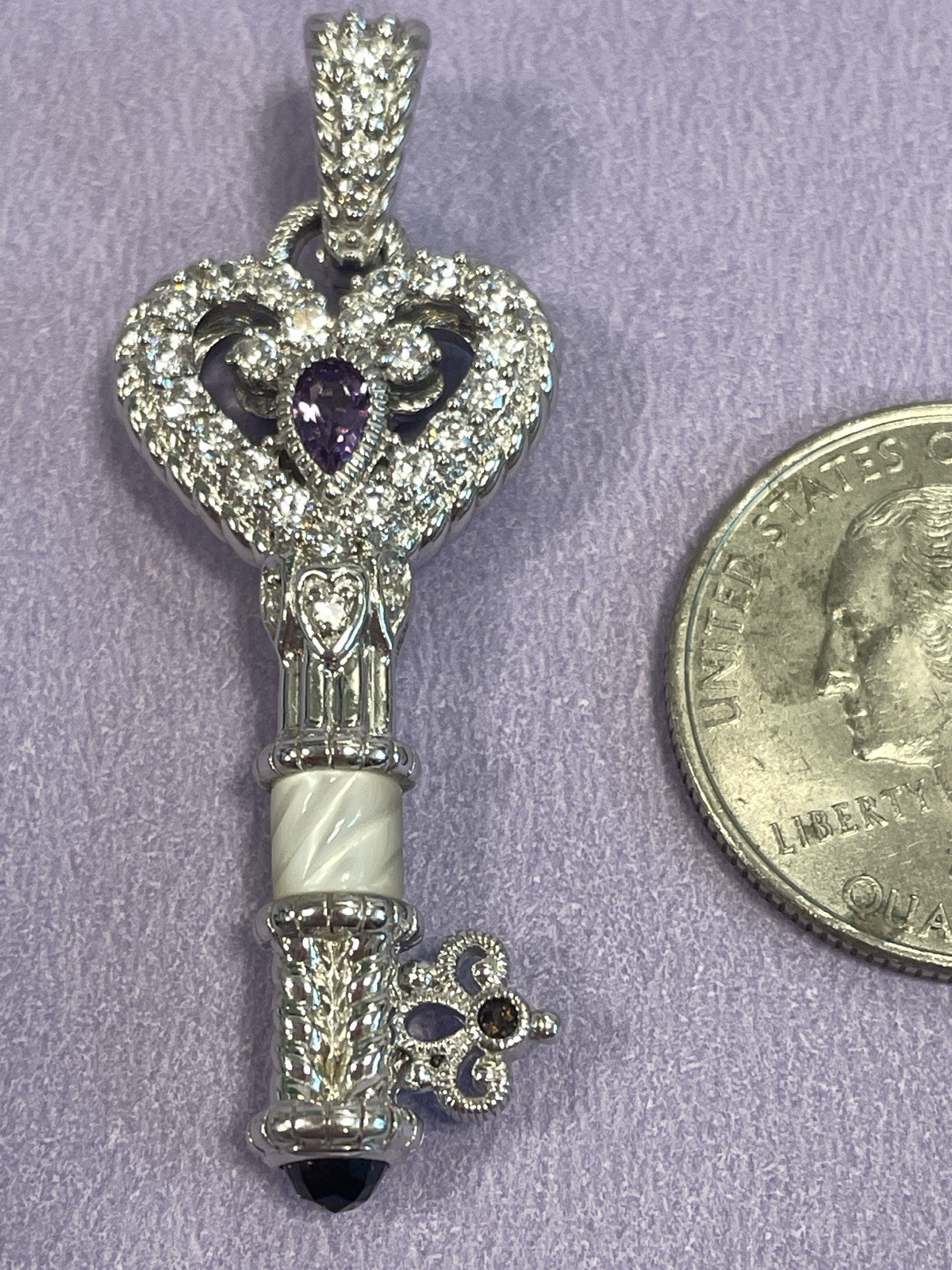 JUDITH RIPKA STERLING SILVER KEY PENDANT ENHANCER -PLEASE LOOK SO BRIGHT CZ’s!!