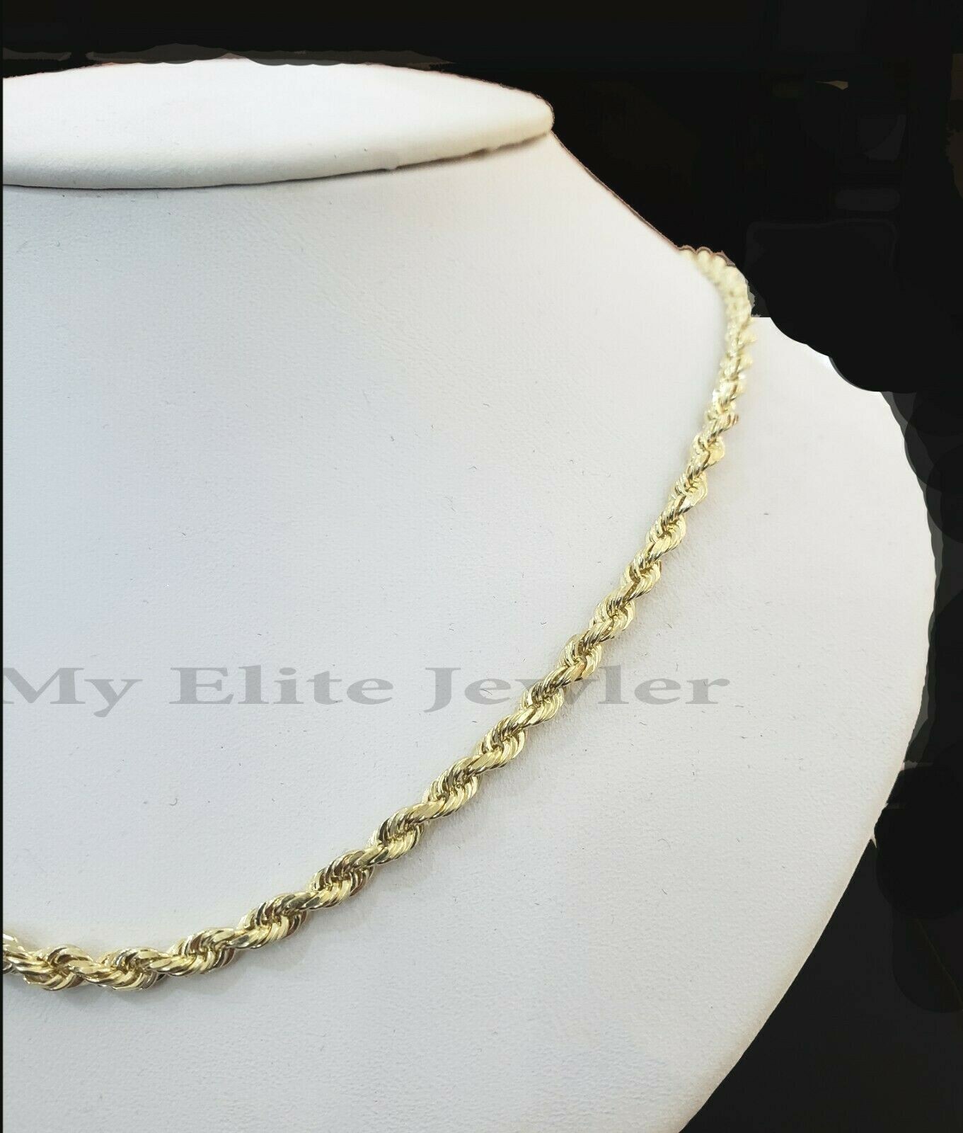 Real 10k Gold Rope chain 3mm 4mm Necklace 10KT yellow Gold 16-30″ Diamond Cut