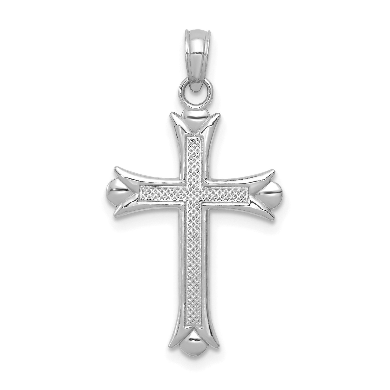 10k White Gold Fleur De Lis Cross Pendant Necklace for Men Women Religious